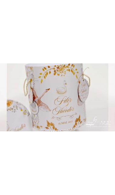 Trusou special creat pentru baieti gingas si elegant alb gold cu lebede Swan Boy 20
